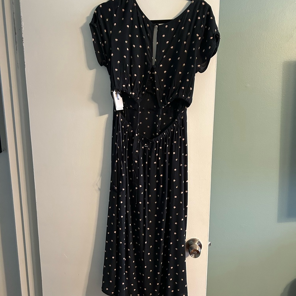 RVCA exposed mid back, calf length blue with flowers dress